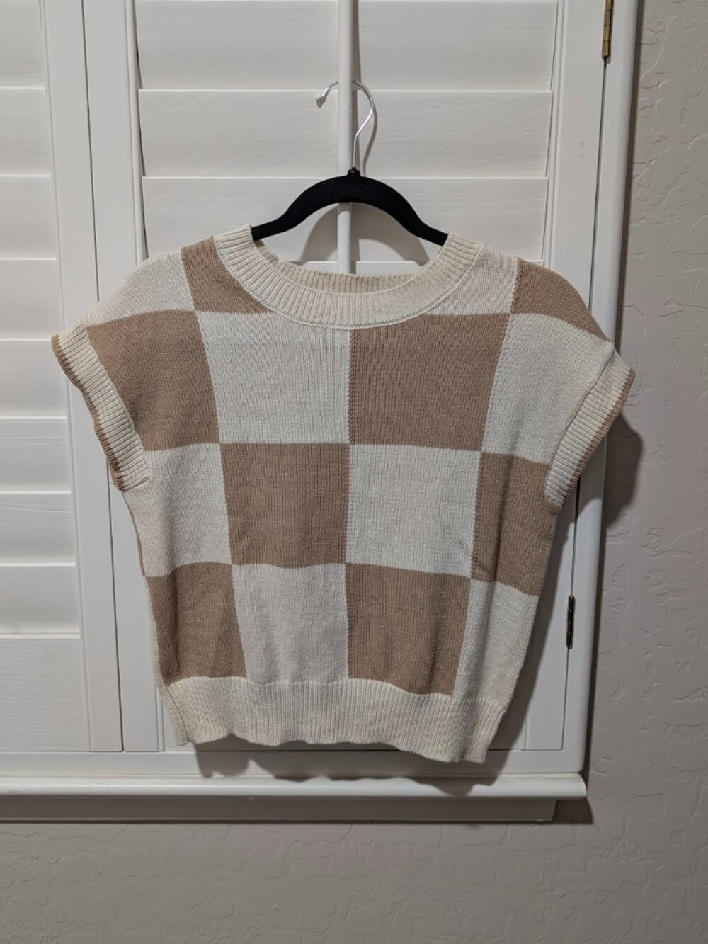 Beige Checkered Sweater Vest | Aesthetic Neutral Knit Top